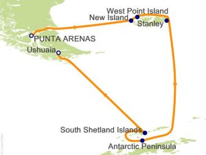 Antarctica cruise itinerary map